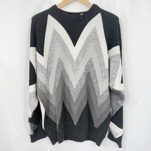Vintage‎ Carlo Colucci Sweater Made In Germany Men's 52 XXL Gray Black Chervon